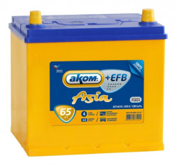 Аккумулятор АКОМ (Akom) ASIA EFB 65 Ач 700A обр. пол. (232x173x225) 75D23L с бортиком