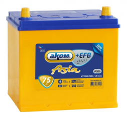 Аккумулятор АКОМ (Akom) ASIA EFB 75 Ач 750A обр. пол. (260x173x225) 95D26L с бортиком