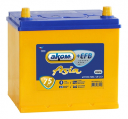 Аккумулятор АКОМ (Akom) ASIA EFB 75 Ач 750A прям. пол. (260x173x225) 95D26R с бортиком