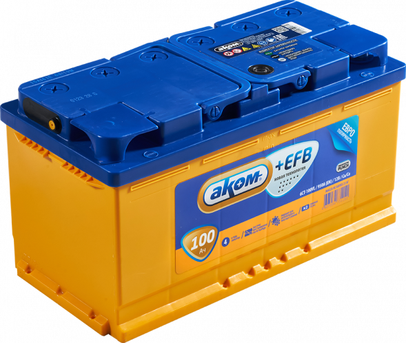 Автомобильный аккумулятор АКОМ (Akom) EFB 100 Ач 950A обр. пол. (352x175x190) Евро авто