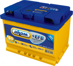 Аккумулятор АКОМ (Akom) EFB 60 Ач 600A обр. пол. (242x175x190) Евро авто