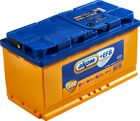 Автомобильный аккумулятор АКОМ (Akom) EFB 100 Ач 950A прям. пол. (352x175x190) Росс. авто