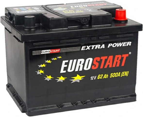 Автомобильный аккумулятор Eurostart Extra 62 Ач 500A обр. пол. (242x175x175) низкий EU620