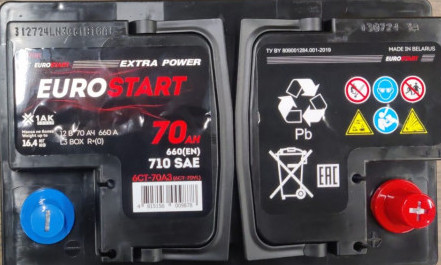 Автомобильный аккумулятор Eurostart Extra 70 Ач 660A обр. пол. (278x175x190) EU700