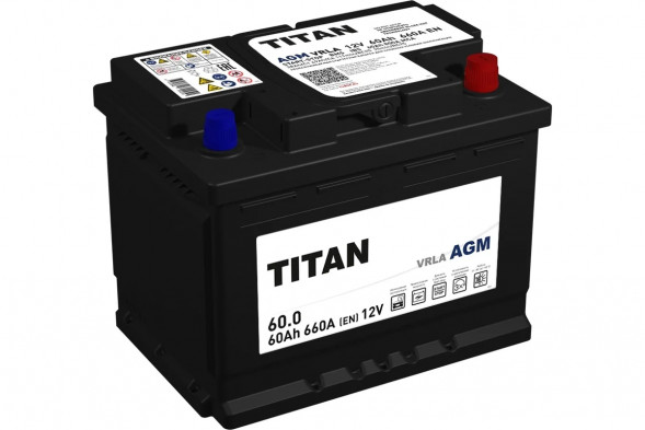 Автомобильный аккумулятор TITAN AGM 60 Ач 660A обр. пол. (242x175x190) 6СТ-60.0 VRLA