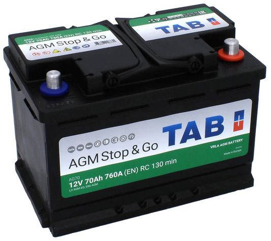 Автомобильный аккумулятор TAB AGM Stop&amp;Go 70 Ач 760A обр. пол. 213070 (278x175x190) AG70