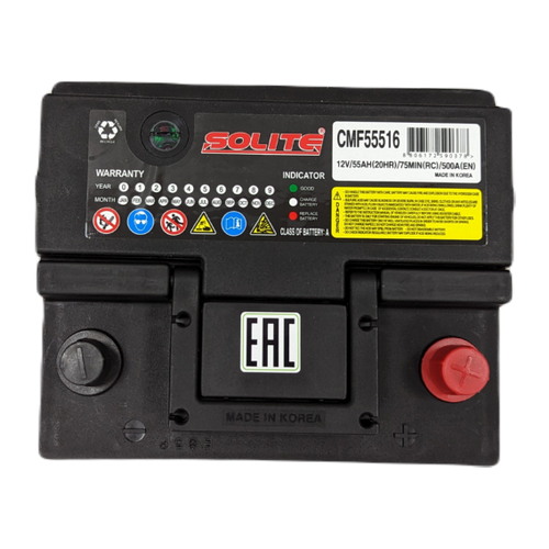 Автомобильный аккумулятор Solite 55516 55 Ач 500А обр. пол. (207x175x175) CMF