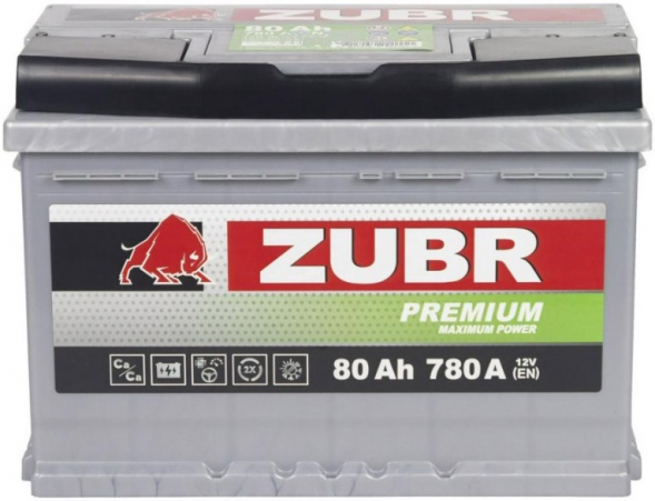 Автомобильный аккумулятор ZUBR Premium 80 Ач 820А прям. пол. (278x175x190) ZP801