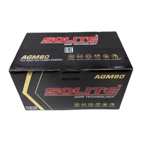 Автомобильный аккумулятор Solite AGM 80 Ач 800A обр. пол. (315x175x190) Start Stop