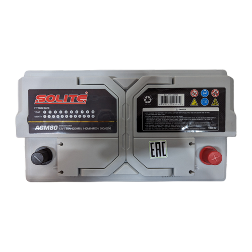 Автомобильный аккумулятор Solite AGM 80 Ач 800A обр. пол. (315x175x190) Start Stop