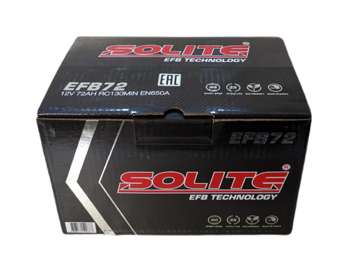 Автомобильный аккумулятор Solite EFB 72 Ач 650A обр. пол. (278х175х175) Start-Stop