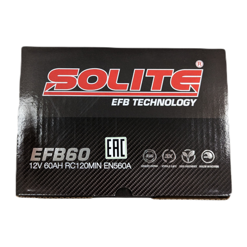 Автомобильный аккумулятор Solite EFB 60 Ач 560A обр. пол. (242х175х190) Start Stop