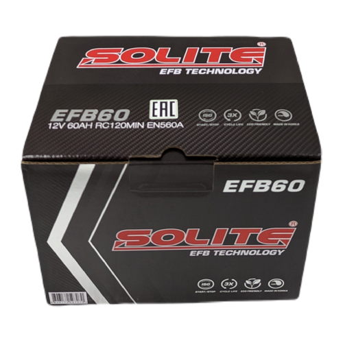Автомобильный аккумулятор Solite EFB 60 Ач 560A обр. пол. (242х175х190) Start Stop