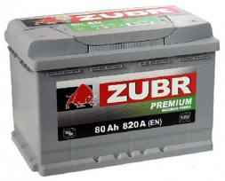 Аккумулятор ZUBR Premium 80 Ач 820А обр. пол. (278x175x190) ZP800