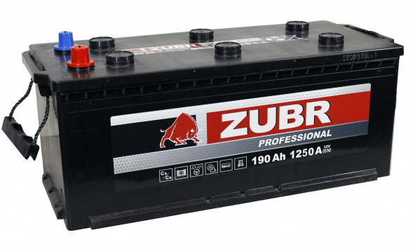 Автомобильный аккумулятор ZUBR Professional 190 Ач 1250А прям. пол. (513x223x223) ZPT1904 без борта