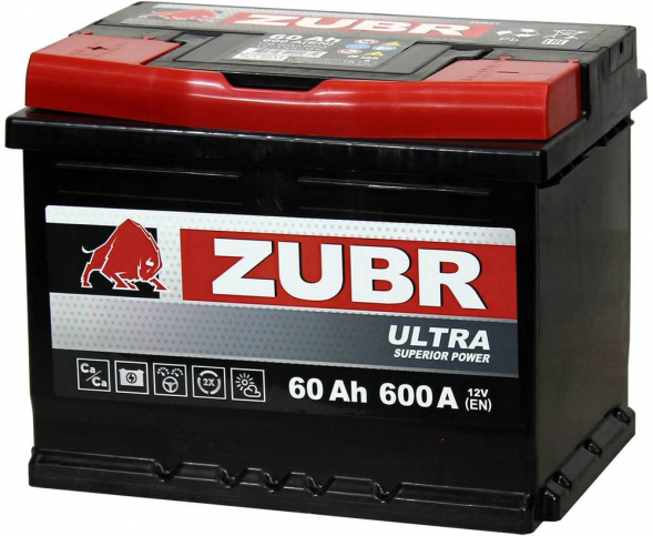 Автомобильный аккумулятор ZUBR Ultra 60 Ач 600А прям. пол. (242x175x190) ZU601