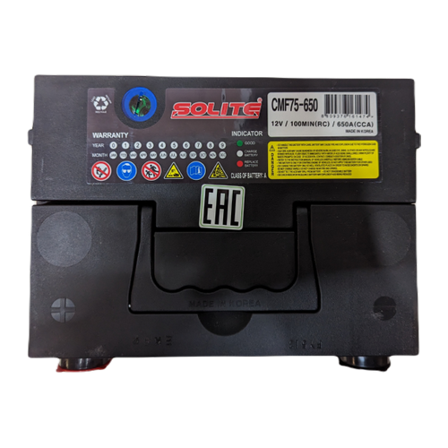 Автомобильный аккумулятор Solite 75-650 75 Ач 630А (230x179x184) боковые клеммы
