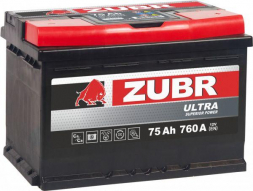 Аккумулятор ZUBR Ultra 75 Ач 760А обр. пол. (278x175x190) ZU750
