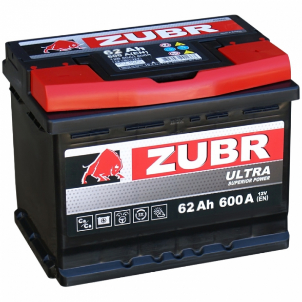 Автомобильный аккумулятор ZUBR Ultra 62 Ач 600А обр. пол. (242x175x175) ZU620 низкий