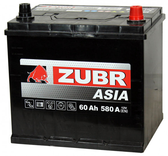 Автомобильный аккумулятор ZUBR Ultra Asia 60 Ач 580А обр. пол. (232x173x225) ZSA600 нижний борт