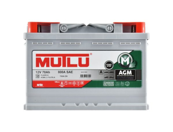 Автомобильный аккумулятор Mutlu AGM 70 Ач 760A обр. пол. (278x175x190) AGM.L3.70.076.A