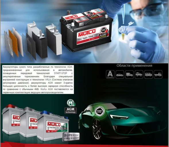 Автомобильный аккумулятор Mutlu AGM 95 Ач 900A обр. пол. (353x175x190) AGM.L5.95.090.A