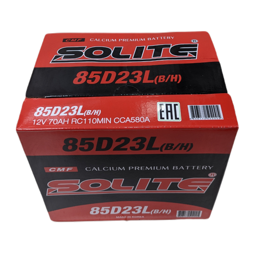 Автомобильный аккумулятор Solite 85D23L BH 70 Ач 580A обр. пол. (230x173x205) с бортиком