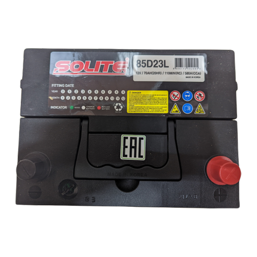 Автомобильный аккумулятор Solite 85D23L BH 70 Ач 580A обр. пол. (230x173x205) с бортиком