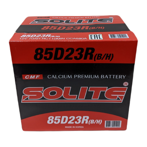 Автомобильный аккумулятор Solite 85D23R BH 70 Ач 580A прям. пол. (230x173x205) с бортиком