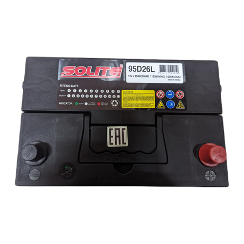 Автомобильный аккумулятор Solite 95D26L BH 85 Ач 650A обр. пол. (260x168x220) с бортиком