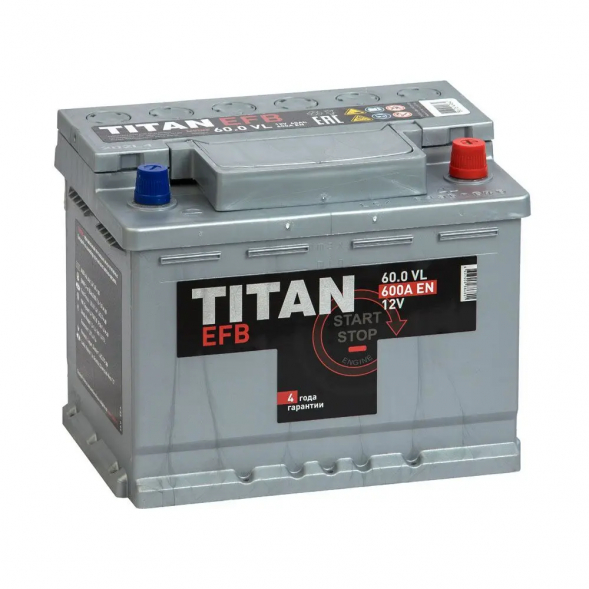 Автомобильный аккумулятор Titan EFB 60R 600A 242x175x190