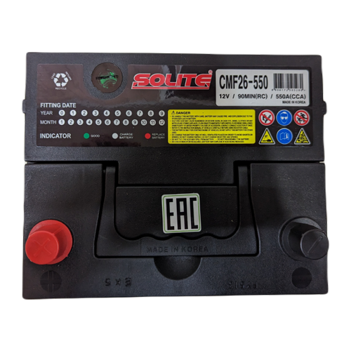 Автомобильный аккумулятор Solite 26-550 60 Ач 550А прям. пол. (206x172x205) с бортиком