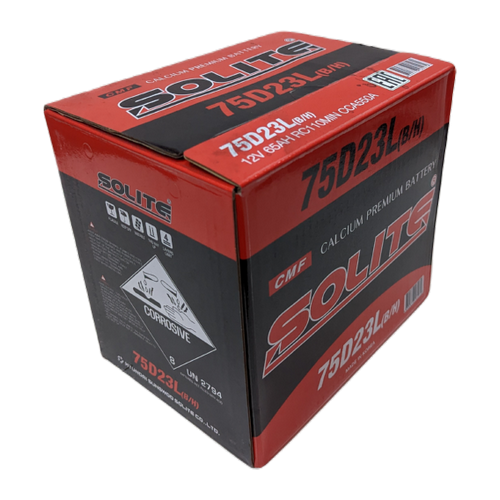 Автомобильный аккумулятор Solite 75D23L BH 65 Ач 550A обр. пол. (232x173x225) с бортиком