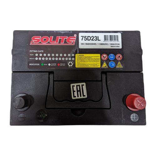 Автомобильный аккумулятор Solite 75D23L BH 65 Ач 550A обр. пол. (232x173x225) с бортиком