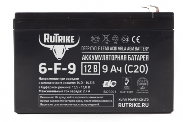 Аккумулятор RuTrike 6-F-9 (151x65x100) 12V 9 Ач С20 для ИБП (UPS)