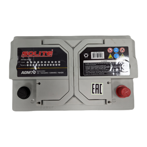 Автомобильный аккумулятор Solite AGM 70 Ач 760A обр. пол. (278x175x190) Start Stop