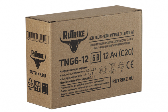 Аккумулятор RuTrike TNG6-12 (151x51x100) 6V 12 Ач С20 для ИБП (UPS)