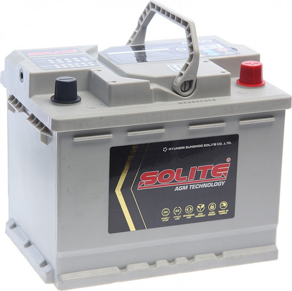 Автомобильный аккумулятор Solite AGM 60 Ач 640A обр. пол. (242x175x190) Start Stop