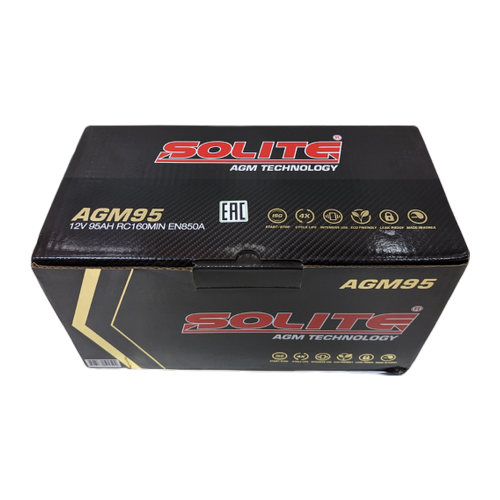 Автомобильный аккумулятор Solite AGM 95 Ач 850A обр. пол. (353x175x190) Start Stop