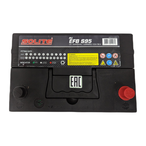 Автомобильный аккумулятор Solite S95 80 Ач 790A обр. пол. (260x173x225) EFB Start Stop
