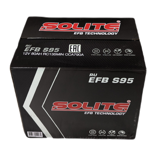 Автомобильный аккумулятор Solite S95 80 Ач 790A обр. пол. (260x173x225) EFB Start Stop
