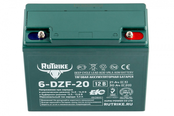 Тяговый аккумулятор RuTrike 6-DZF-20 (180x76x170) 12V 22,5 Ач C20