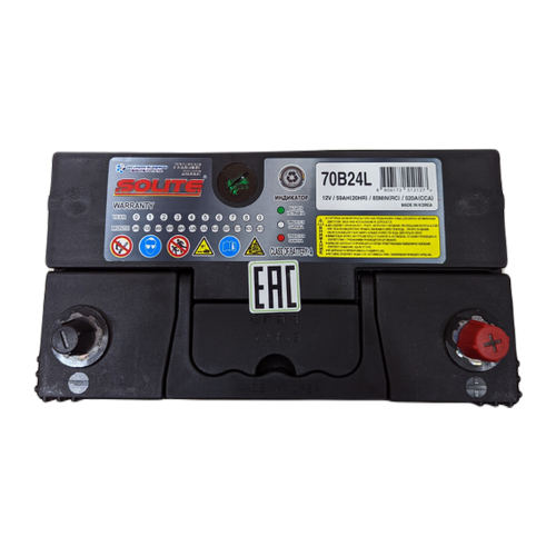 Автомобильный аккумулятор Solite Silver 70B24L 59 Ач 520А обр. пол. (236x128x220) узкие кл.