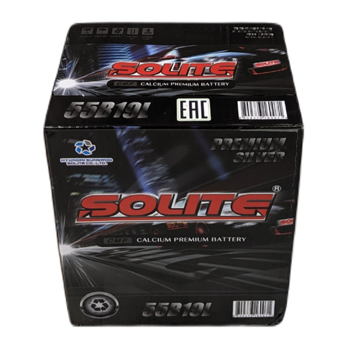 Автомобильный аккумулятор Solite Silver 55B19L 50 Ач 410А обр. (187x127x219) с бортиком