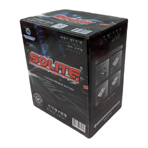 Автомобильный аккумулятор Solite Silver 55B19R 50 Ач 410А прям. пол. (187x127x219) с бортиком
