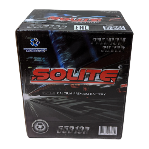 Автомобильный аккумулятор Solite Silver 55B19R 50 Ач 410А прям. пол. (187x127x219) с бортиком